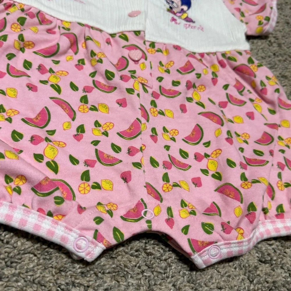Vintage Disney Babies Minnie Mouse Romper 6/9M Fruit Watermelon Embroidered